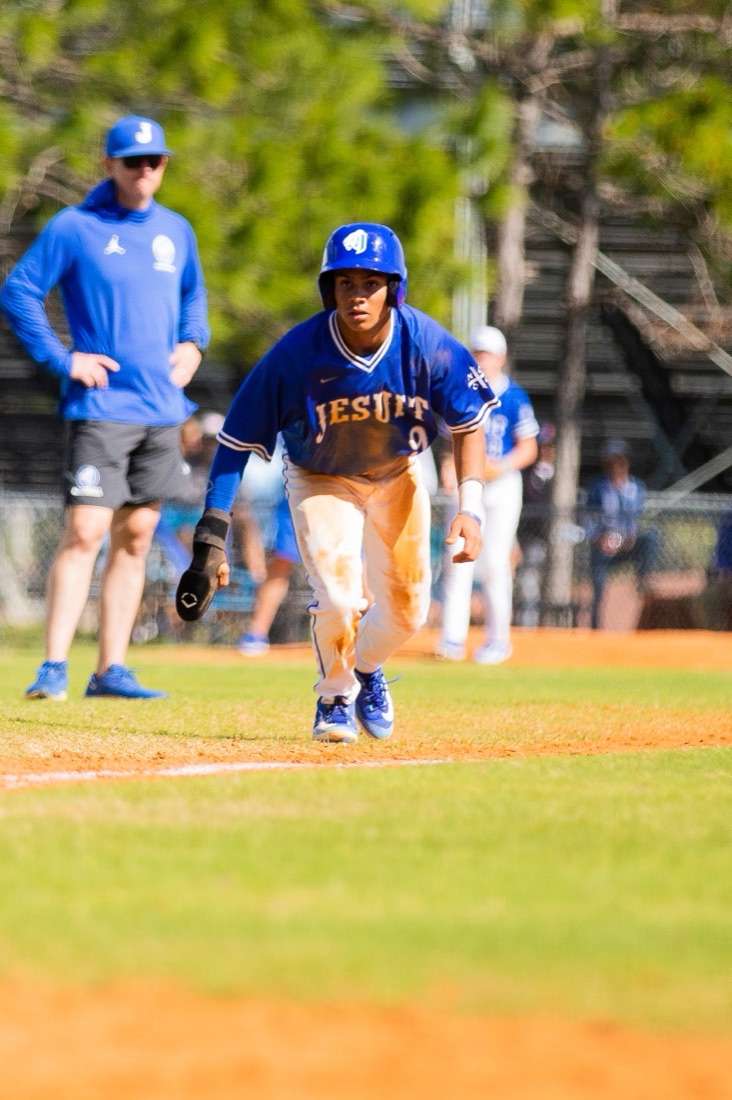 Jesuit baseball players competing in an intersquad match