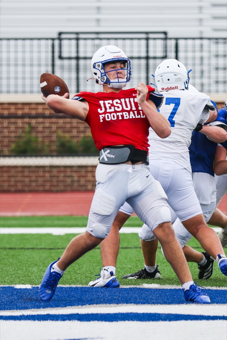 Jesuit football team working through an on-field practice session