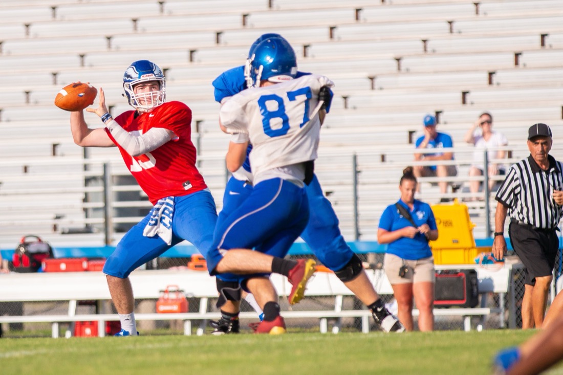 High school football practice — drills and live reps