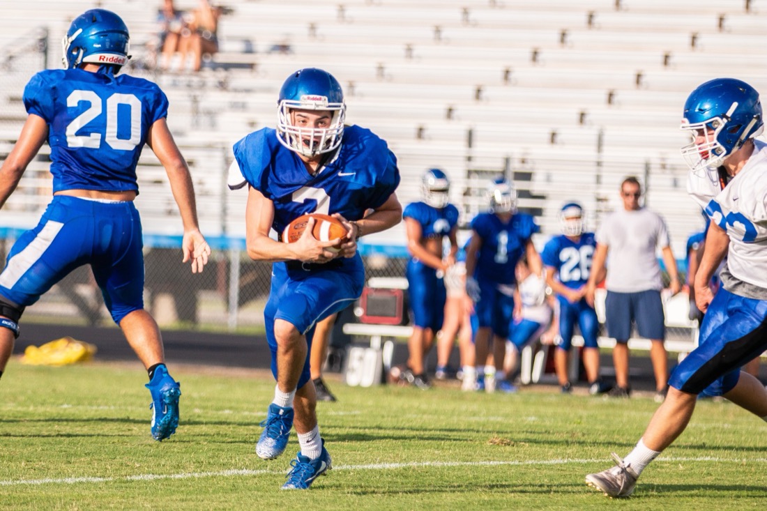 High school football practice — drills and live reps