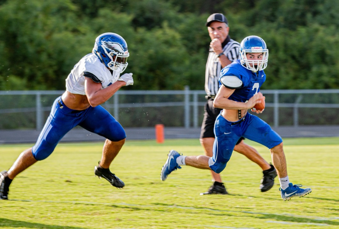 High school football practice — drills and live reps