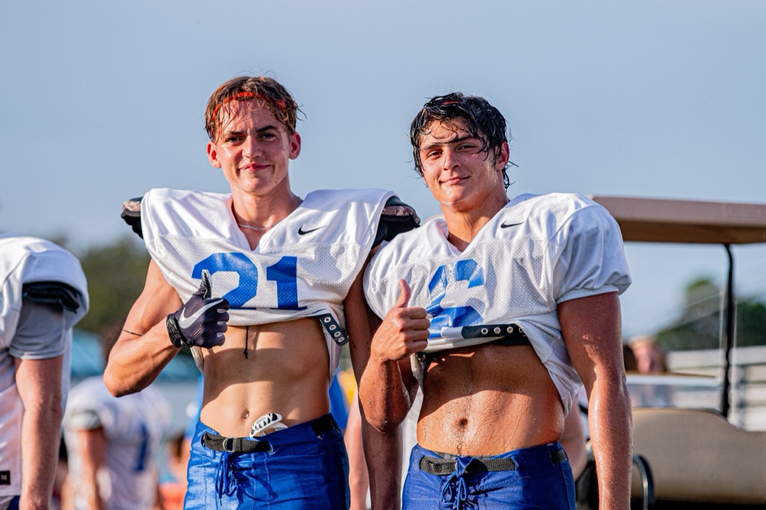 High school football practice — drills and live reps