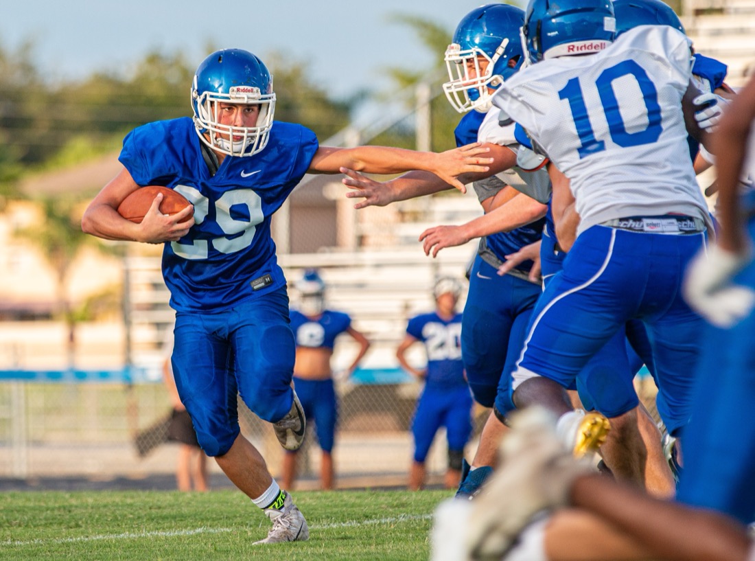High school football practice — drills and live reps