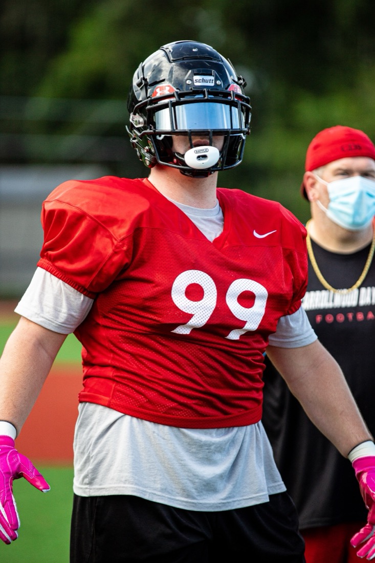 High school football preseason practice — position and contact drills