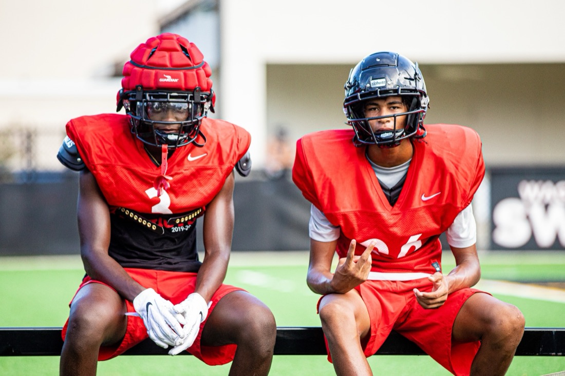 High school football preseason practice — position and contact drills