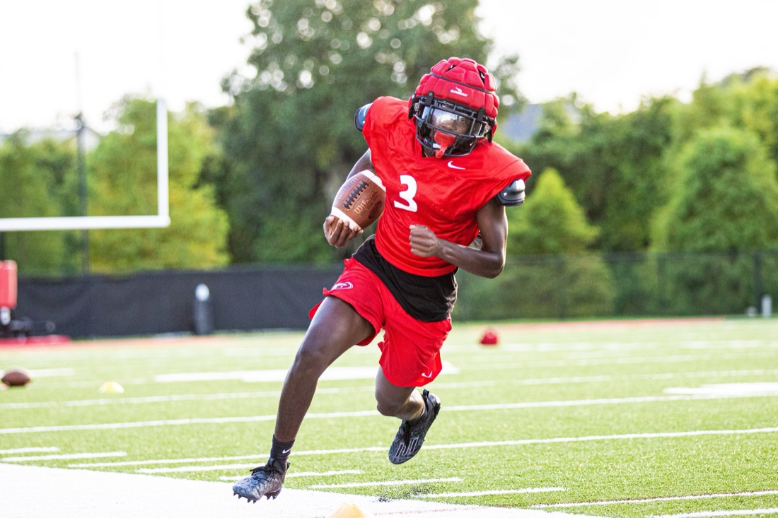 High school football preseason practice — position and contact drills